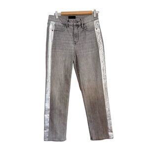 WHBM Gray Jeans with a silver foil side stripes